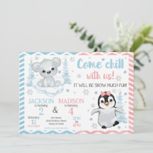 Winter Arctic Animals Joint Birthday Invitation