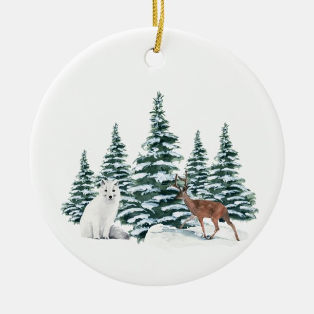 Winter Arctic Christmas | Custom 4 Collage Photo Ceramic Ornament (Front)