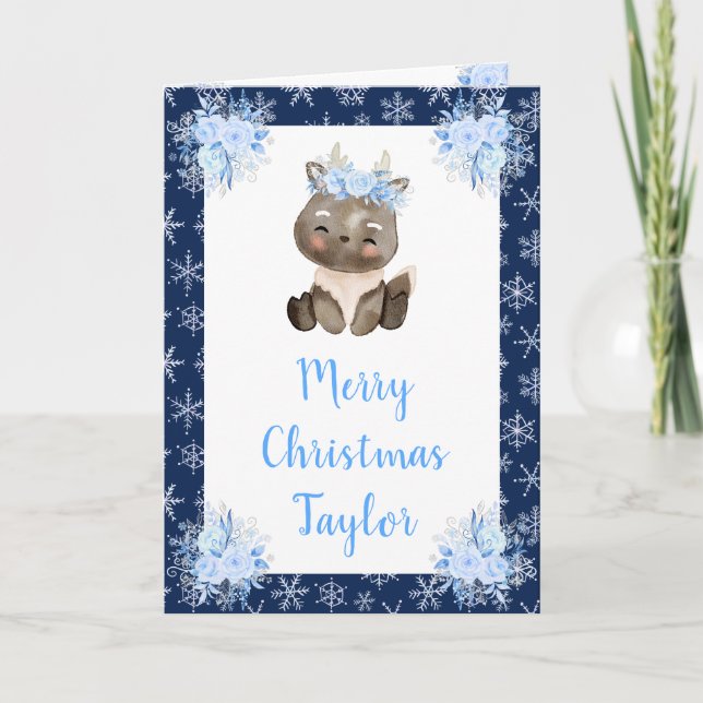 Winter Arctic Moose Merry Christmas Holiday Card (Front)