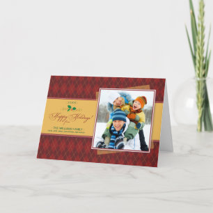 Winter Argyle Happy Holidays Card (red)