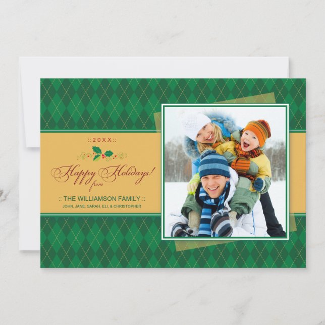 Winter Argyle Happy Holidays Flat Card (green) (Front)
