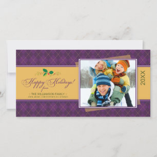 Winter Argyle Happy Holidays Photocard (purple) Holiday Card