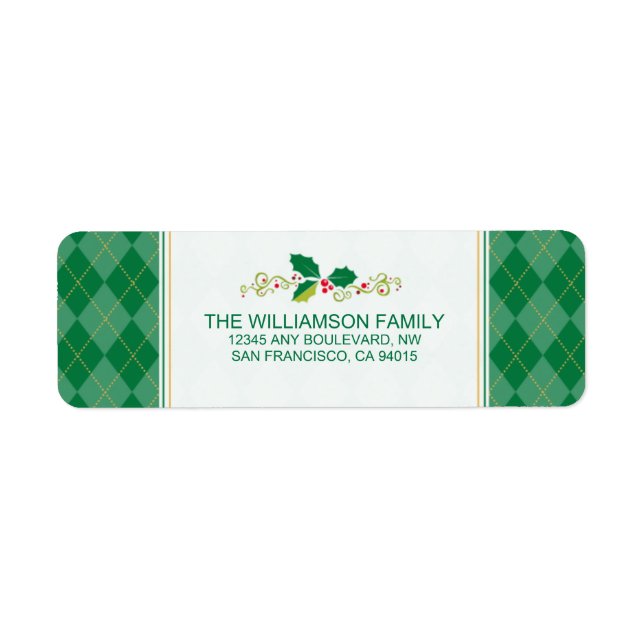 Winter Argyle Return Address Labels (green) (Front)