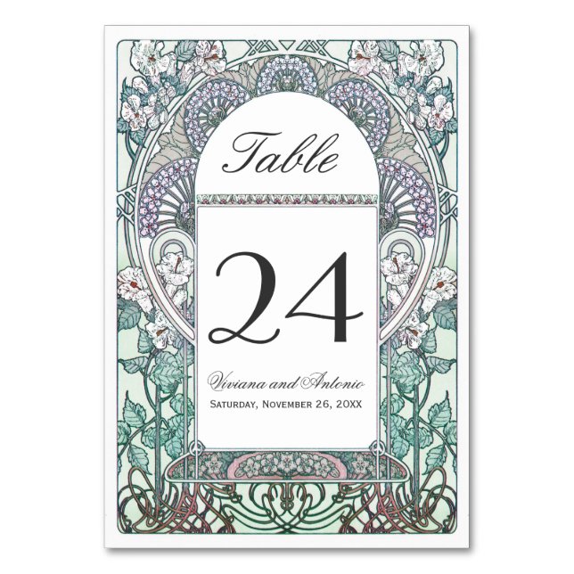 Winter Art Nouveau Wedding Table Numbers (Front)
