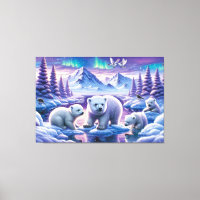 Winter Art with Northern Lights & Polar Bear Cubs