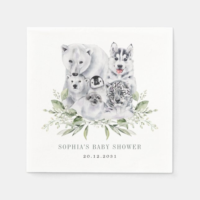 Winter Artic Animals Holiday Party Baby Shower Napkin (Front)