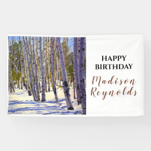 Winter Aspen Tree Woodland Birthday Banner