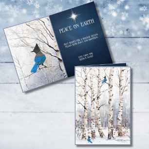 Winter Aspens with Steller Blue Jay Christmas Card