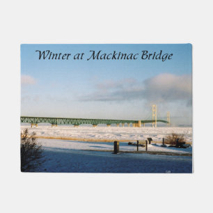 Winter at Mackinac Bridge door mat