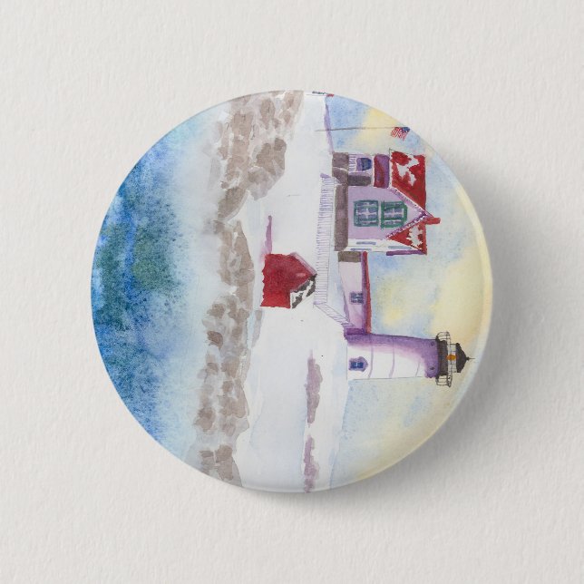 winter at Nubble LIghthouse in Maine 2 Inch Round Button (Front)