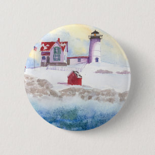 winter at Nubble LIghthouse in Maine Round Sticker 2 Inch Round Button