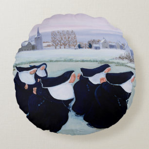 Winter at the Convent Round Pillow