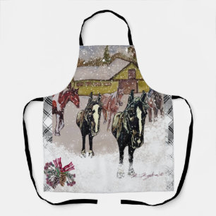 winter at the farm black horses apron