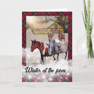 winter at the farm red plaid invitation