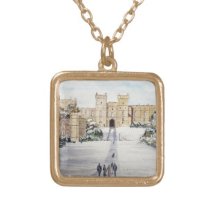 Winter at Windsor Castle by Farida Greenfield Gold Plated Necklace