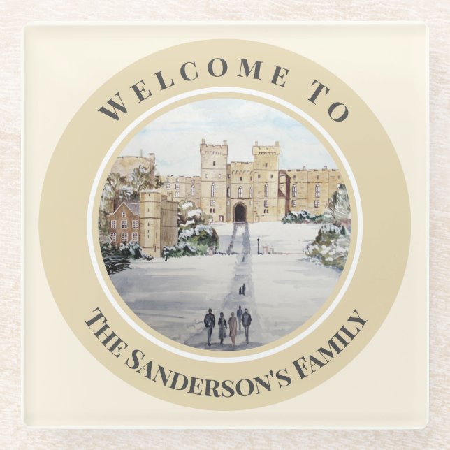 Winter at Windsor Castle Landscape Painting Glass Coaster (Front)