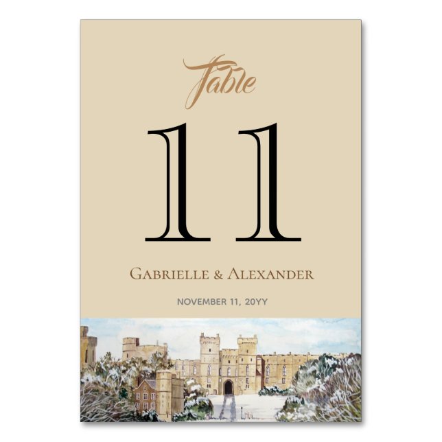 Winter at Windsor Castle Wedding Table Number (Front)