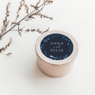 Winter Azure Blue Botanical Wedding Classic Round Sticker