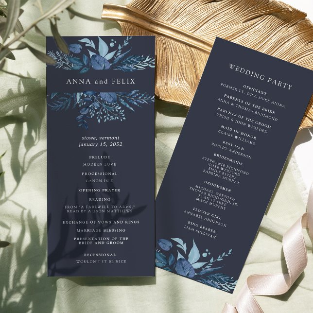Winter Azure | Blue Botanical Wedding Program (Creator Uploaded)