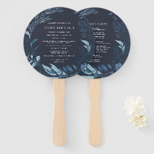 Winter Azure Blue Botanical Wedding Program Hand Fan