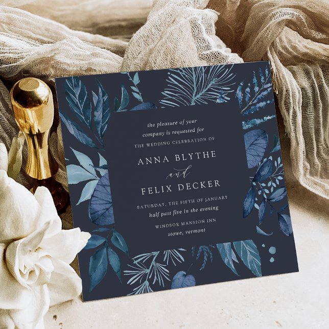 Winter Azure | Blue Square Botanical Frame Wedding Invitation (Creator Uploaded)