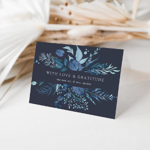 Winter Azure Blue Watercolor Botanical Thank You Card