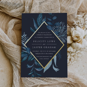 Winter Azure Blue Watercolor Foliage Wedding