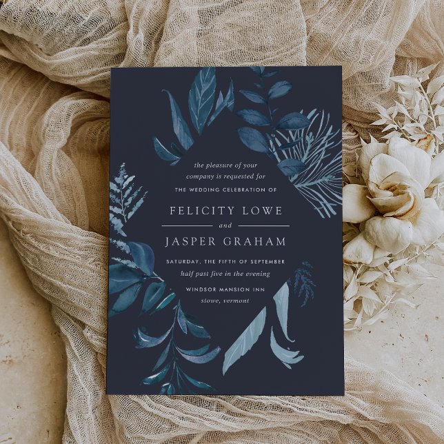 Winter Azure | Blue Watercolor Foliage Wedding Invitation (Creator Uploaded)