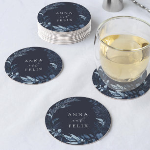 Winter Azure Personalized Wedding Round Paper Coaster