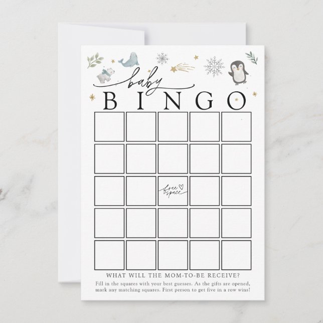 Winter Baby Animals Baby Shower Bingo Game Card (Front)