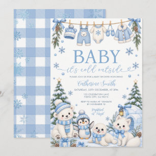 Winter Baby arctic animals Baby Shower Clothesline Invitation
