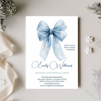 Winter Baby Boy Shower Dusty Blue Snowflake  Invitation