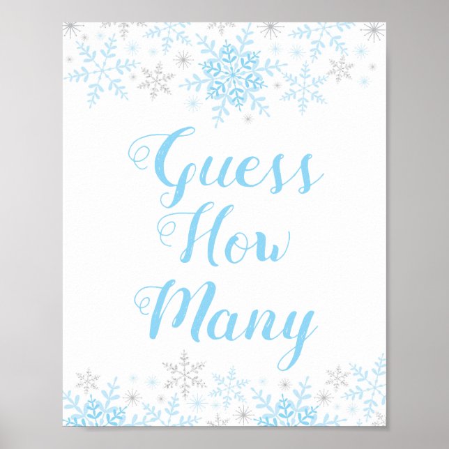 Winter Baby Boy Shower Guess How Many Game Sign (Front)