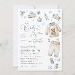 Winter Baby Clothes Baby Shower All In One Invitation
