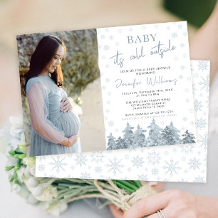 Winter baby cold outside shower photo invitation