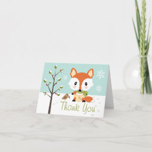 WINTER BABY FOX IN DIAPERS THANK YOU CARD