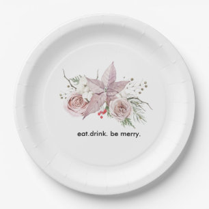 Winter baby in bloom pink floral poinsettia paper plate
