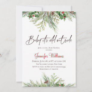 Winter Baby It’s Cold Outside Pine Baby Shower Invitation