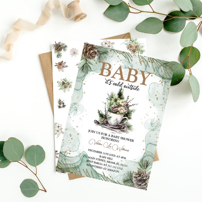 Winter Baby It's Cold Evergreen Baby Shower  Invitation (Creator Uploaded)