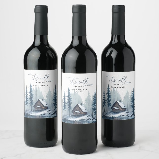 Winter Baby It's Cold Outside Baby Shower  Wine Label (Bottles)