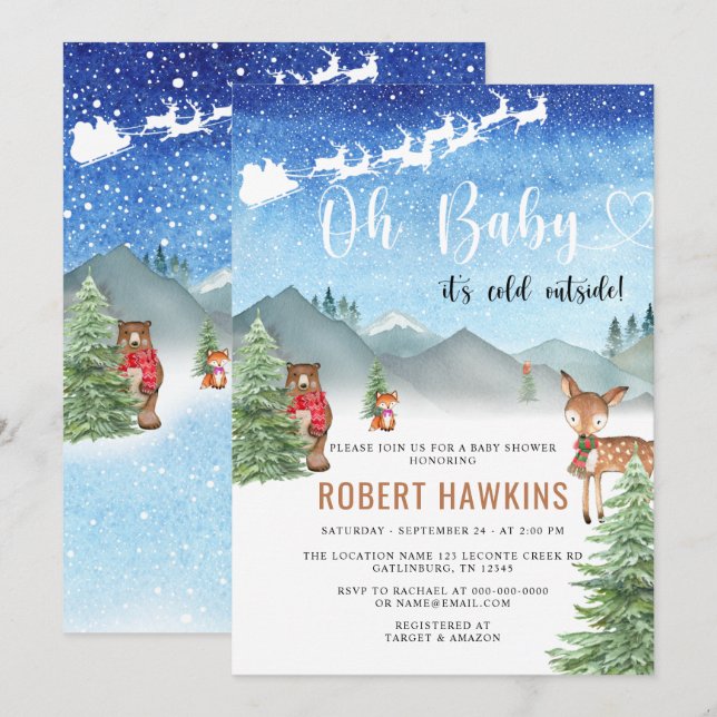Winter Baby Its Cold Outside Boy Baby Shower Invitation (Front/Back)