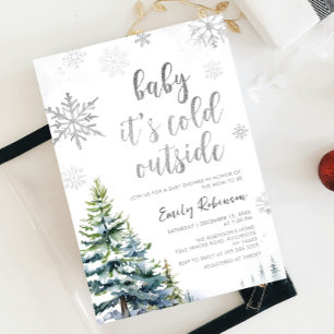 Winter Baby It's Cold Outside Silver Baby Shower Invitation