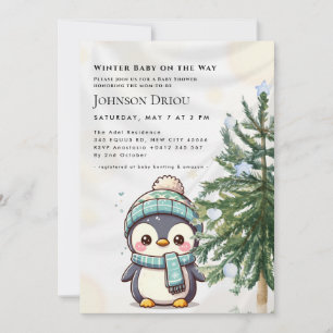 Winter Baby on the Way Winter Penguin Baby Shower  Invitation
