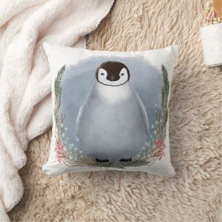 Winter Baby Penguin Throw Pillow