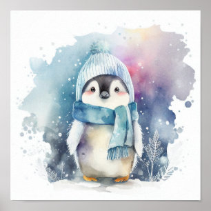 Winter Baby Penguin watercolor nursery decor print