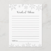 Winter Baby Shower Advice Card Silver Snowflakes