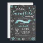 Winter Baby Shower Aqua Snowflake Chalkboard Invitation<br><div class="desc">Winter Baby Shower invitation. Aqua Snowflake. Boy or Girl Baby Shower Invitation. Winter Holiday Baby Shower Invite. Aqua and White Snowflakes. Chalkboard Background. For further customization,  please click the "Customize it" button and use our design tool to modify this template.</div>