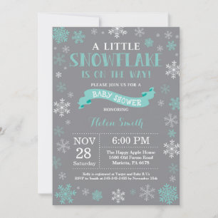 Winter Baby Shower Aqua White and Grey Snowflake Invitation
