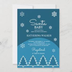 Winter Baby Shower Blue White Snowflakes Trees Invitation
