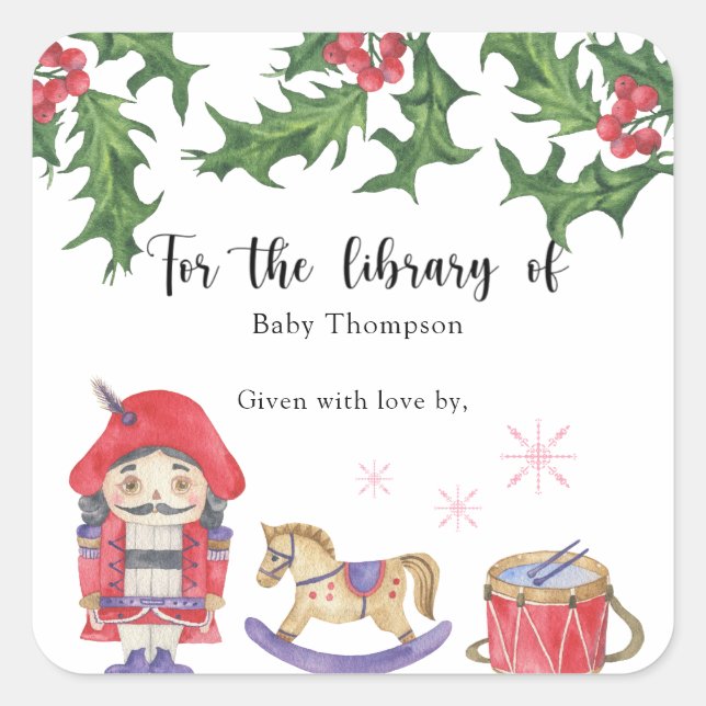 Winter Baby Shower bookplate, books for baby Square Sticker (Front)